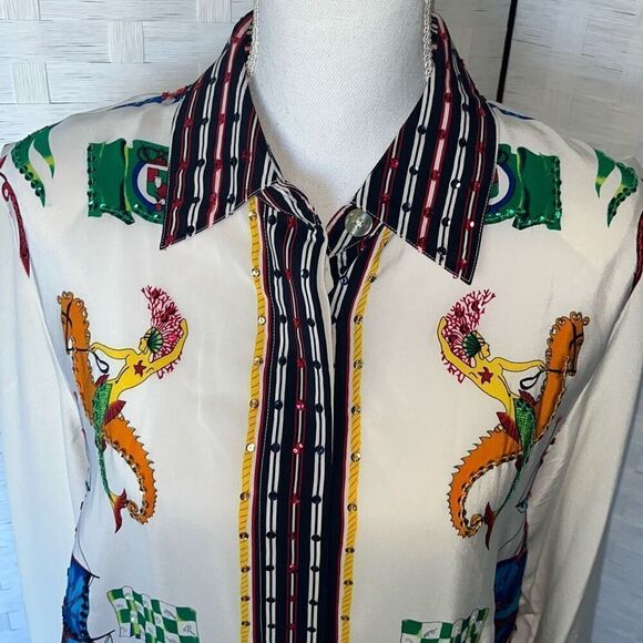 Amazing Diane Gilman Vintage 100% Silk Mermaid Nautical Sun Sequins Buttoned Blo - Picture 5 of 16